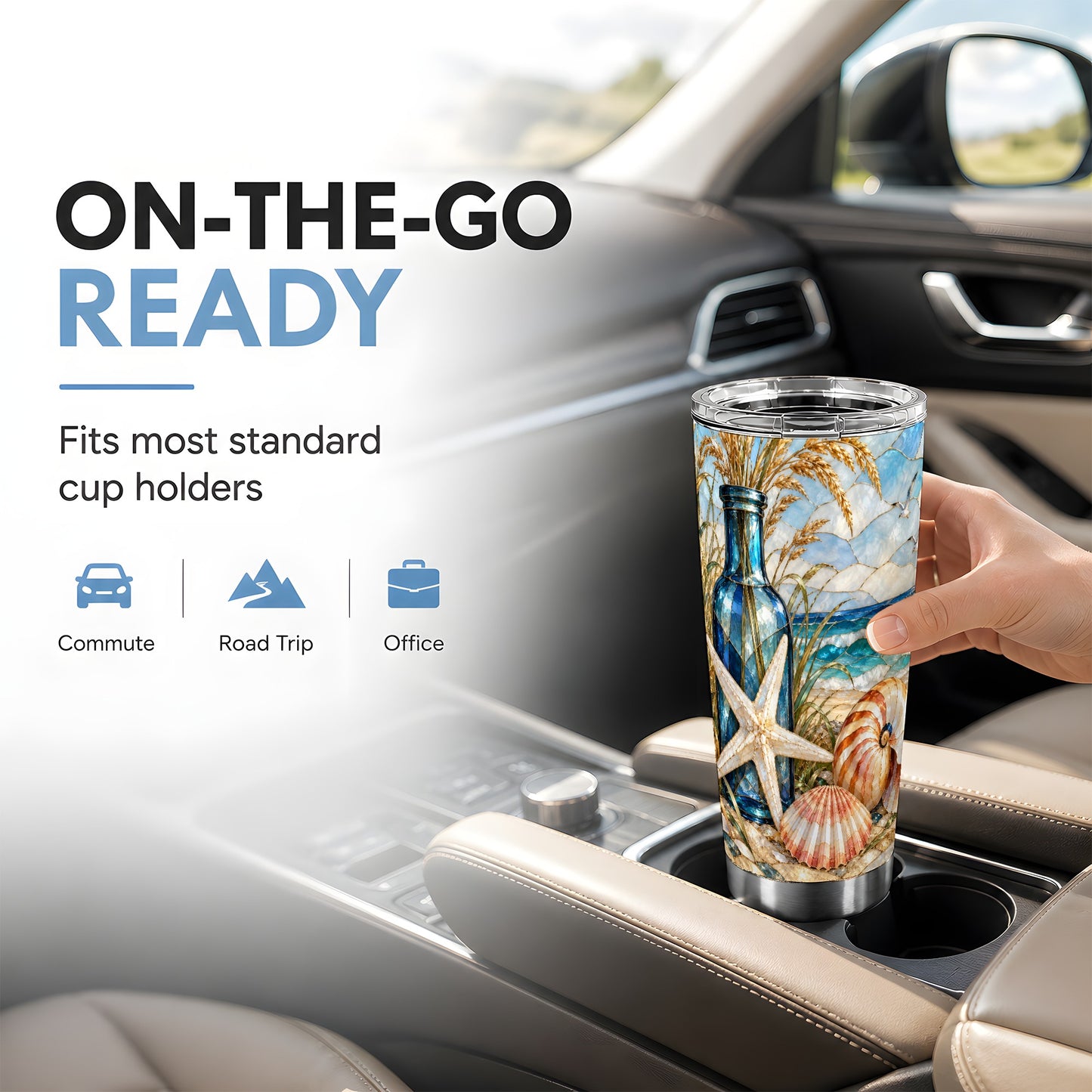 #pl[20oz|Steel] Coastal Seashell Tumbler 20oz, Beach Tumbler, Stainless Steel Travel Cup