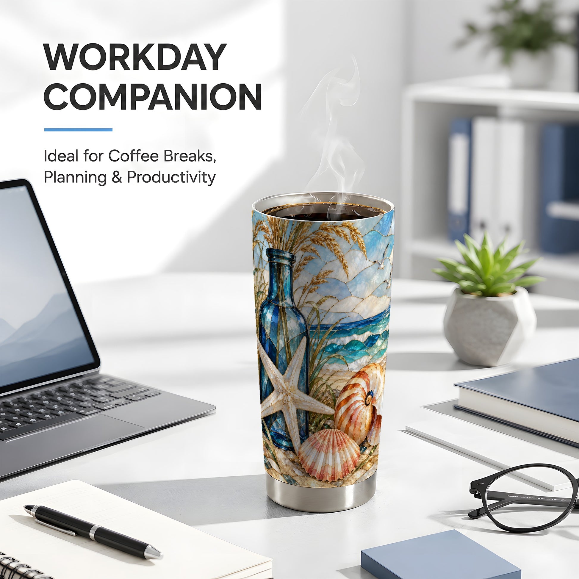 #pl[20oz|Steel] Coastal Seashell Tumbler 20oz, Beach Tumbler, Stainless Steel Travel Cup