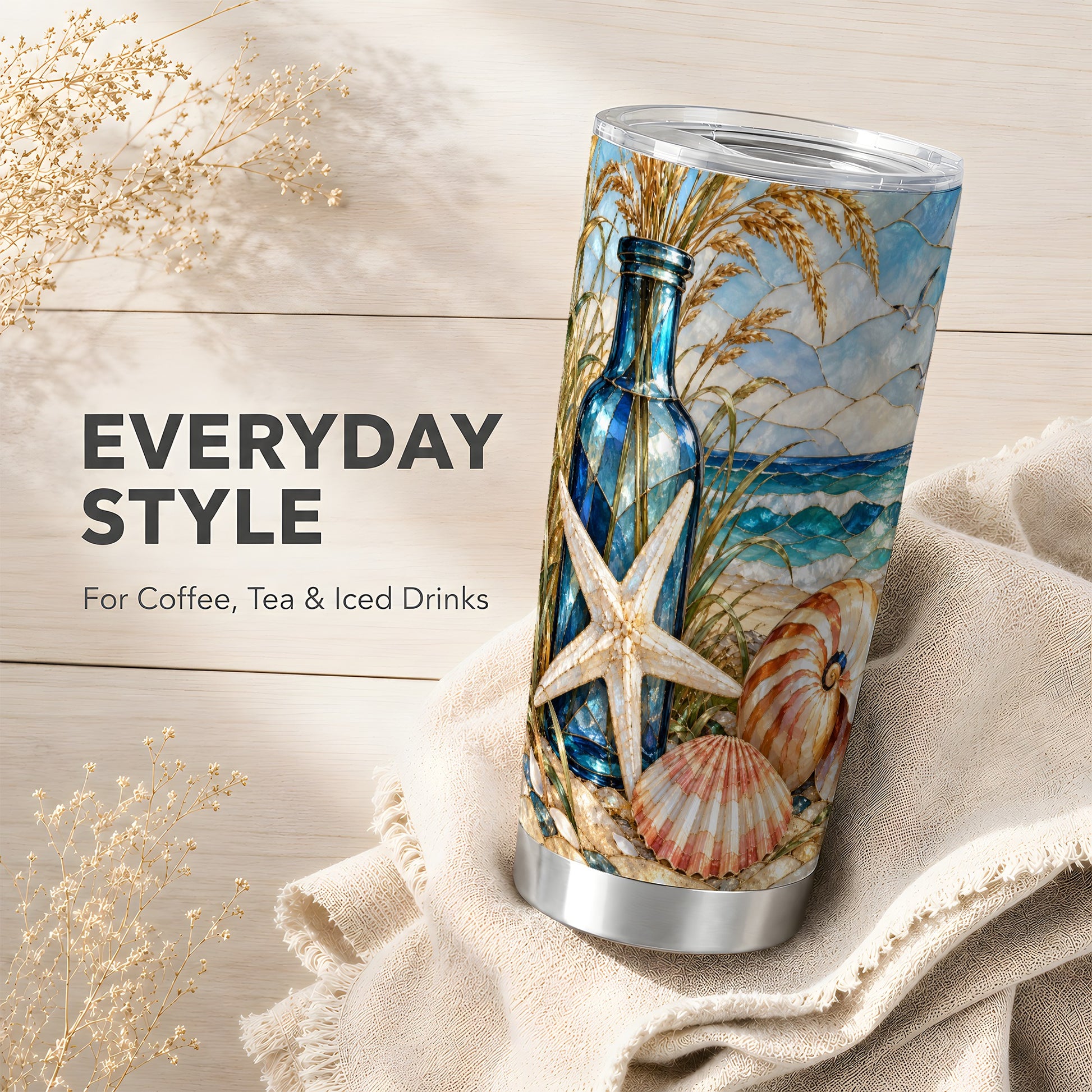 #pl[20oz|Steel] Coastal Seashell Tumbler 20oz, Beach Tumbler, Stainless Steel Travel Cup