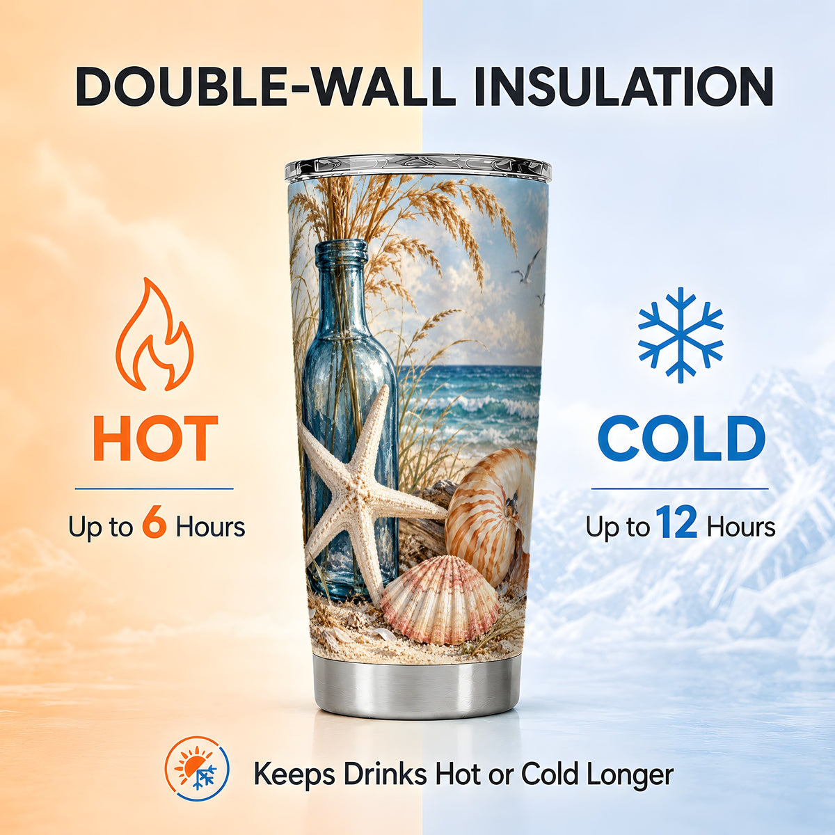 #pl[20oz|Steel] Beach Seashell Tumbler 20oz, Coastal Tumbler, Stainless Steel Travel Cup