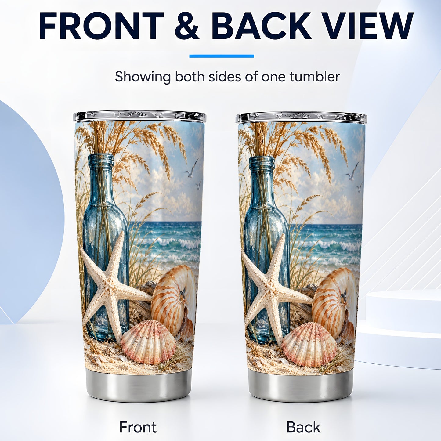 #pl[20oz|Steel] Beach Seashell Tumbler 20oz, Coastal Tumbler, Stainless Steel Travel Cup