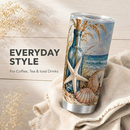 #pl[20oz|Steel] Beach Seashell Tumbler 20oz, Coastal Tumbler, Stainless Steel Travel Cup