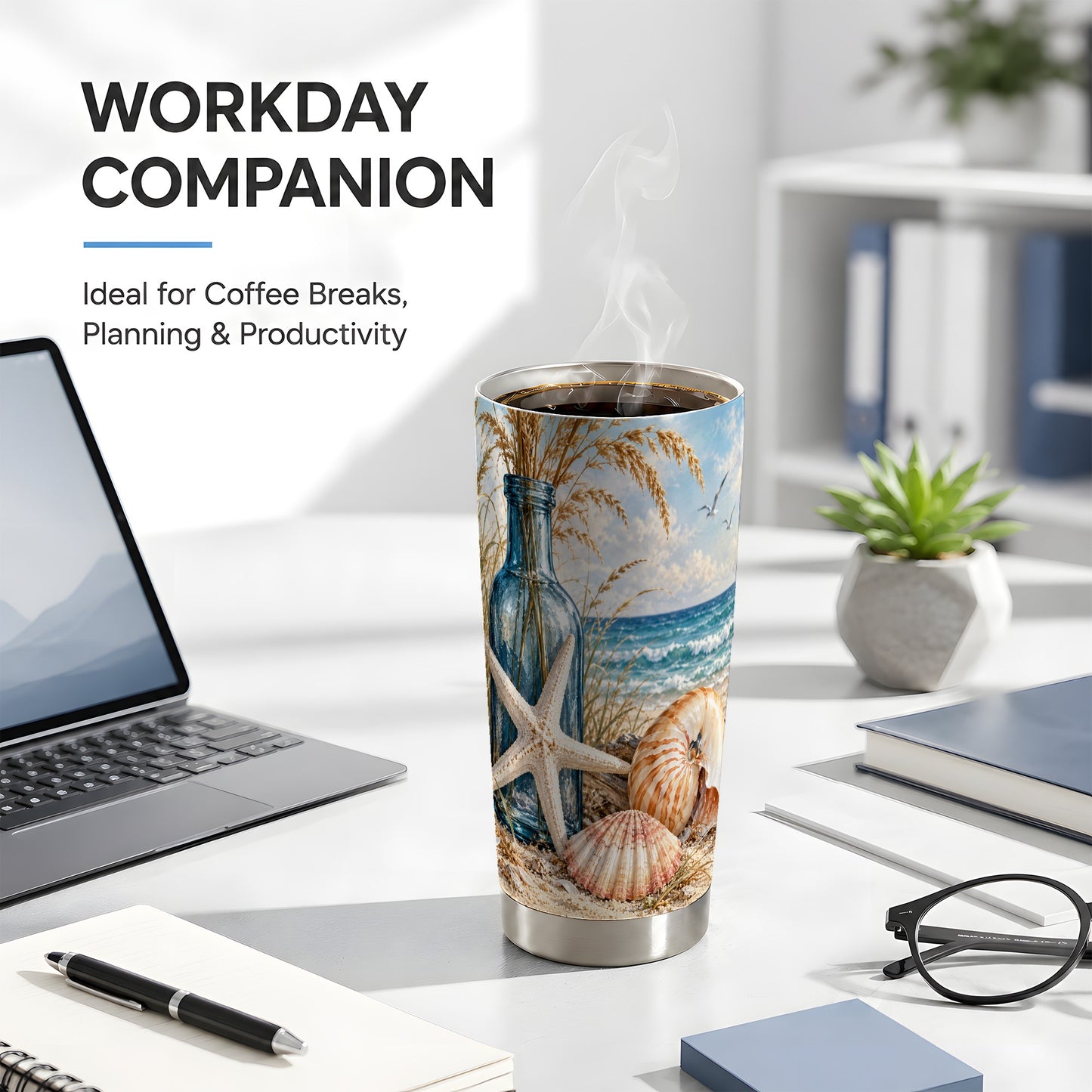 #pl[20oz|Steel] Beach Seashell Tumbler 20oz, Coastal Tumbler, Stainless Steel Travel Cup
