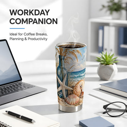 #pl[20oz|Steel] Beach Seashell Tumbler 20oz, Coastal Tumbler, Stainless Steel Travel Cup