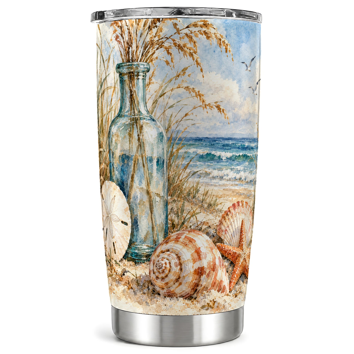 Watercolor Seashell Tumbler 20oz, Beach Tumbler, Stainless Steel Travel Cup