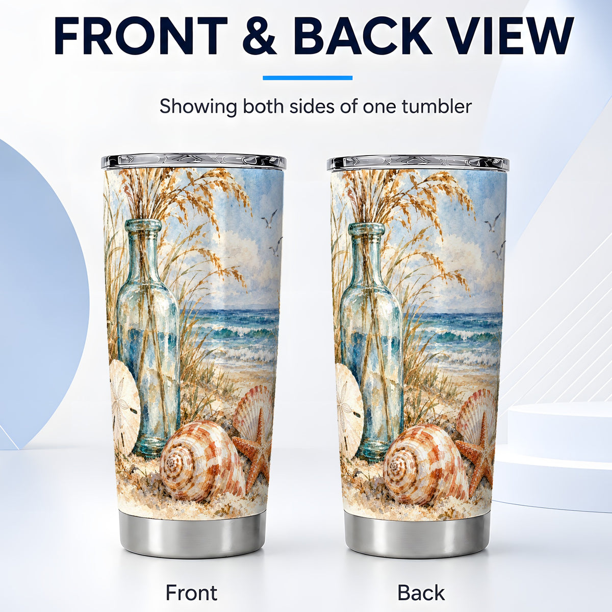#pl[20oz|Steel] Watercolor Seashell Tumbler 20oz, Beach Tumbler, Stainless Steel Travel Cup