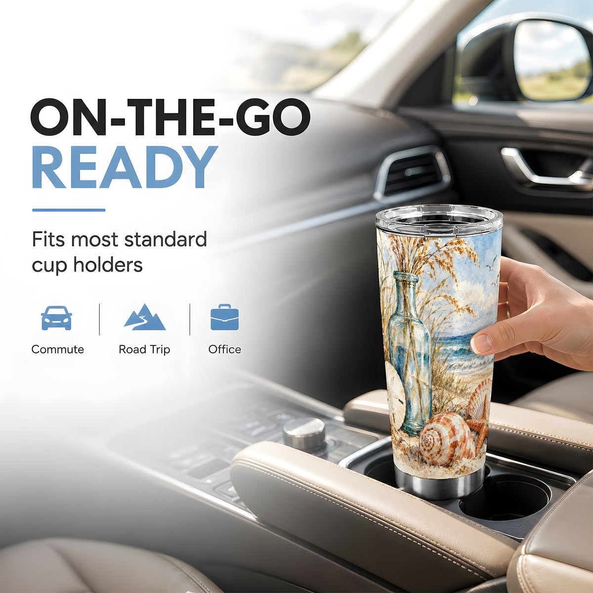 #pl[20oz|Steel] Watercolor Seashell Tumbler 20oz, Beach Tumbler, Stainless Steel Travel Cup