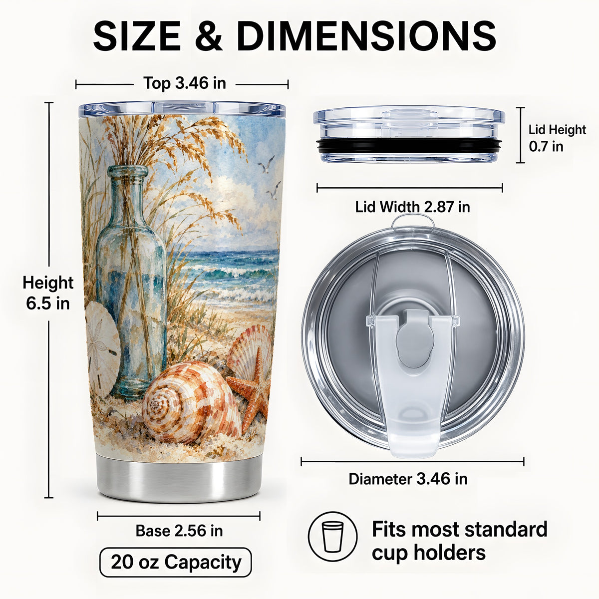 #pl[20oz|Steel] Watercolor Seashell Tumbler 20oz, Beach Tumbler, Stainless Steel Travel Cup