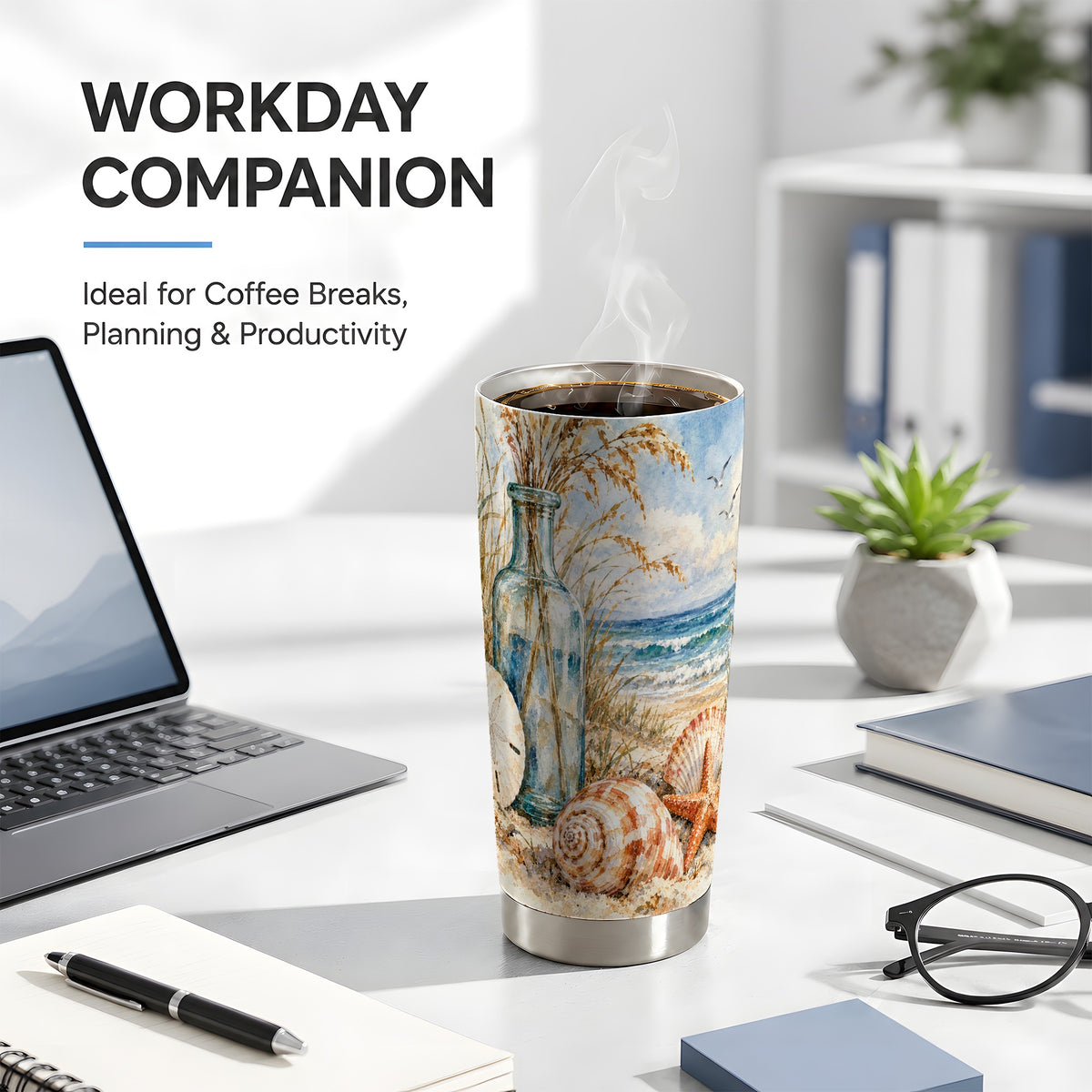 #pl[20oz|Steel] Watercolor Seashell Tumbler 20oz, Beach Tumbler, Stainless Steel Travel Cup