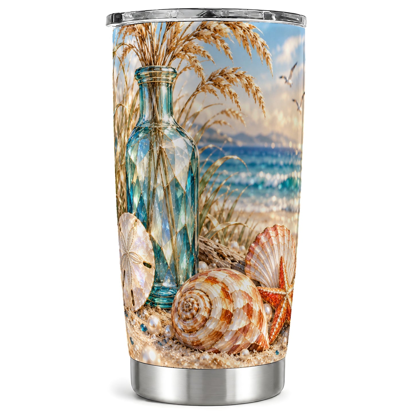 Faceted Seashell Tumbler 20oz, Coastal Tumbler, Stainless Steel Travel Cup