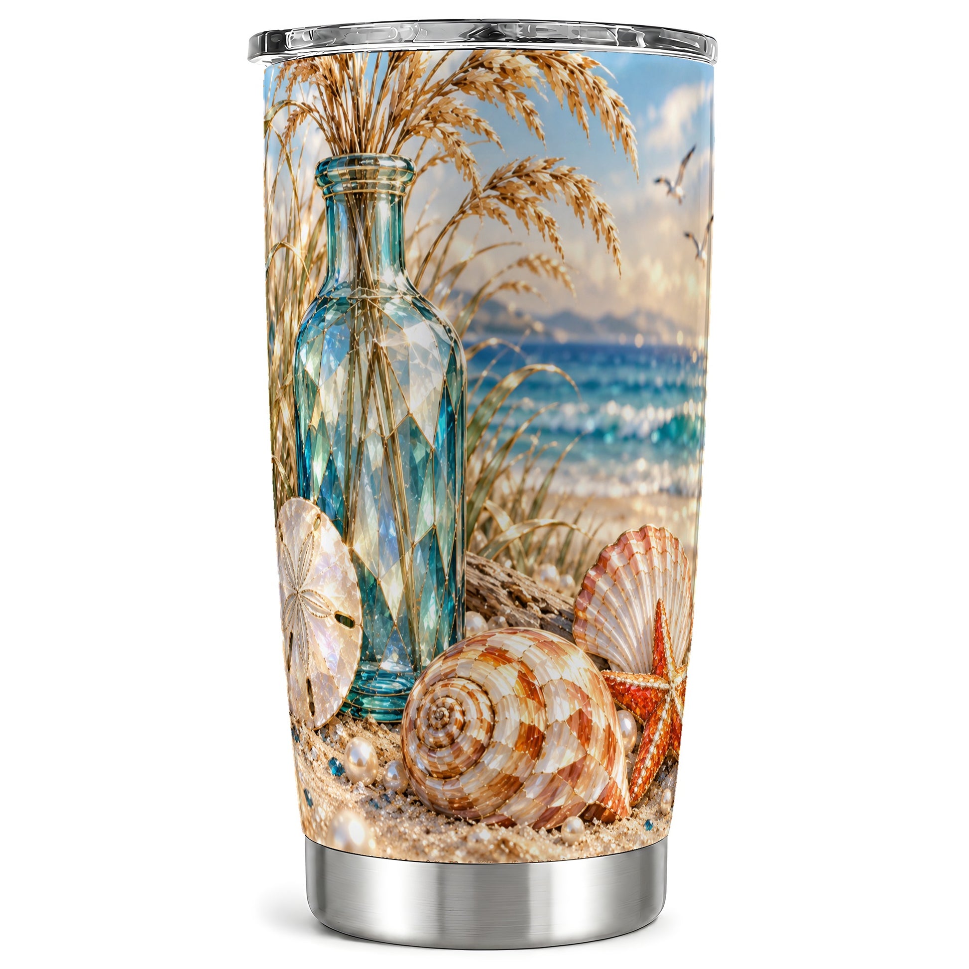 Faceted Seashell Tumbler 20oz, Coastal Tumbler, Stainless Steel Travel Cup