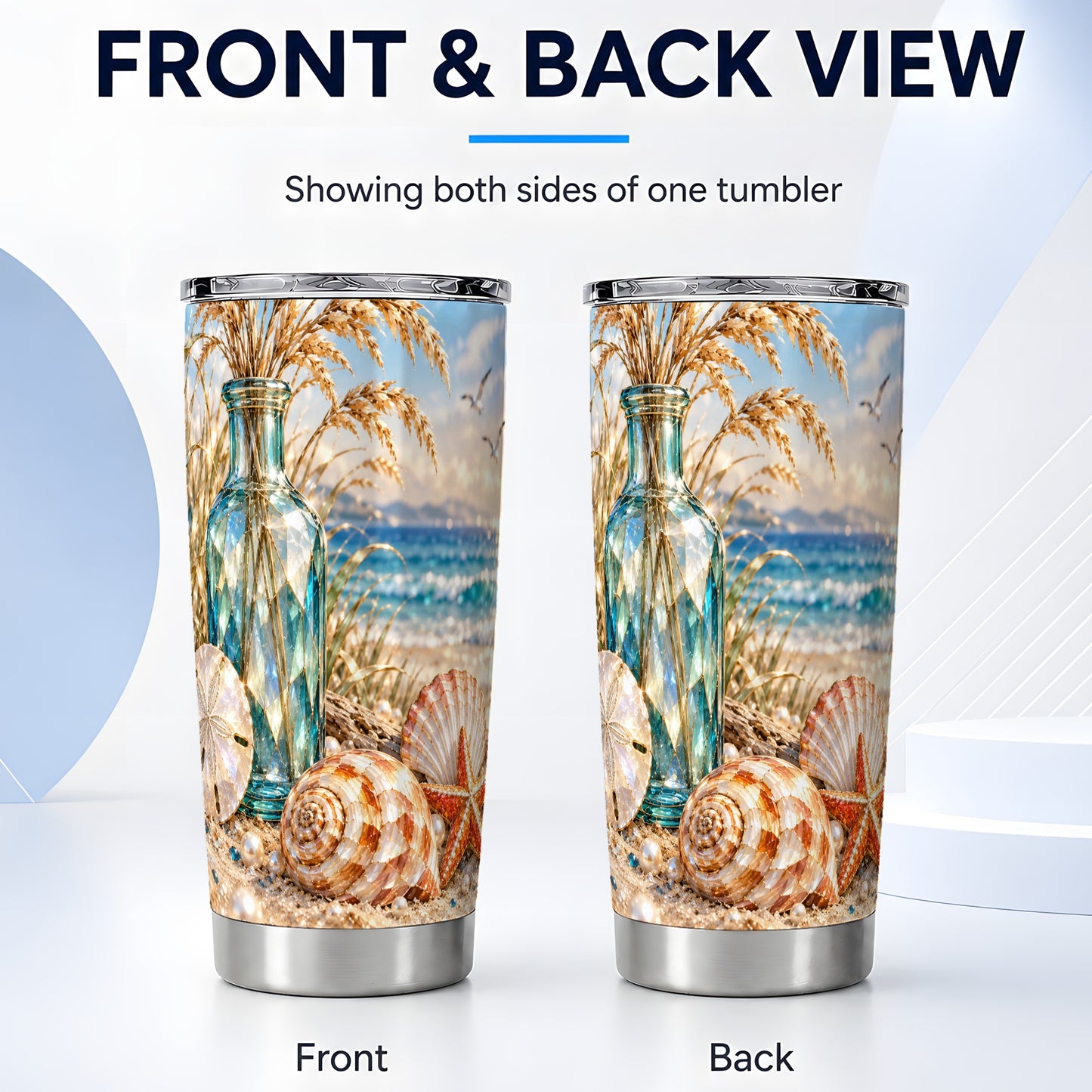 #pl[20oz|Steel] Faceted Seashell Tumbler 20oz, Coastal Tumbler, Stainless Steel Travel Cup