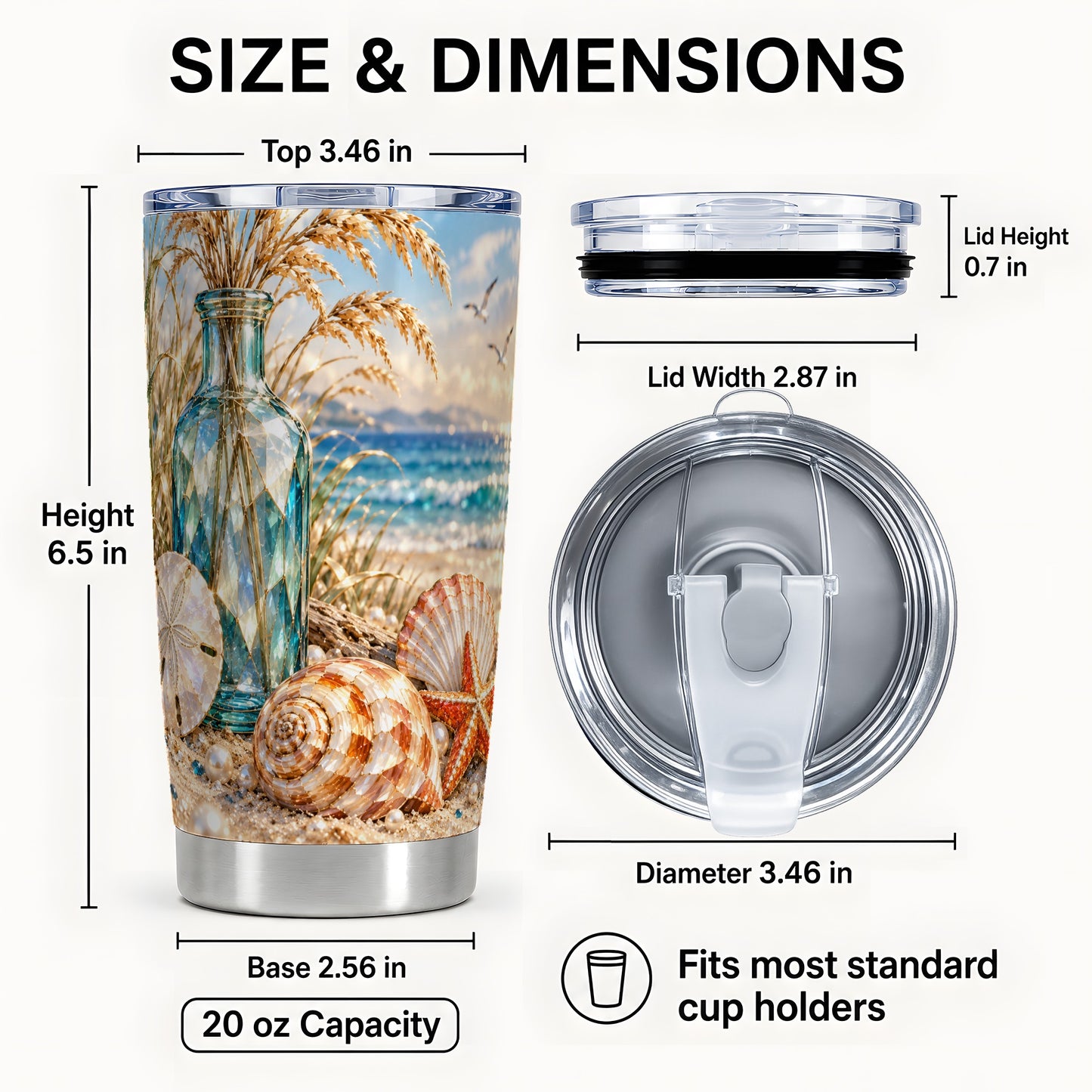 #pl[20oz|Steel] Faceted Seashell Tumbler 20oz, Coastal Tumbler, Stainless Steel Travel Cup