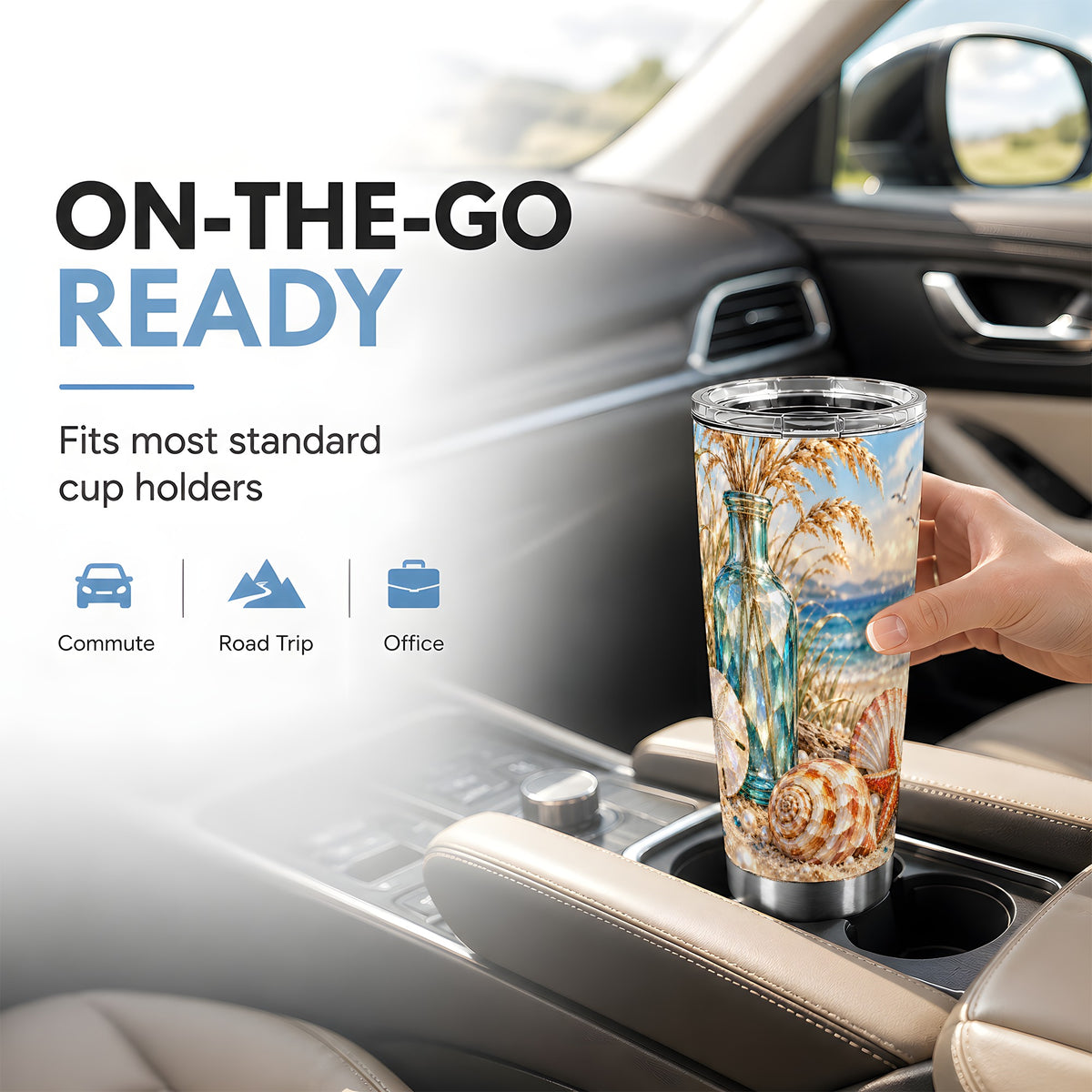 #pl[20oz|Steel] Faceted Seashell Tumbler 20oz, Coastal Tumbler, Stainless Steel Travel Cup