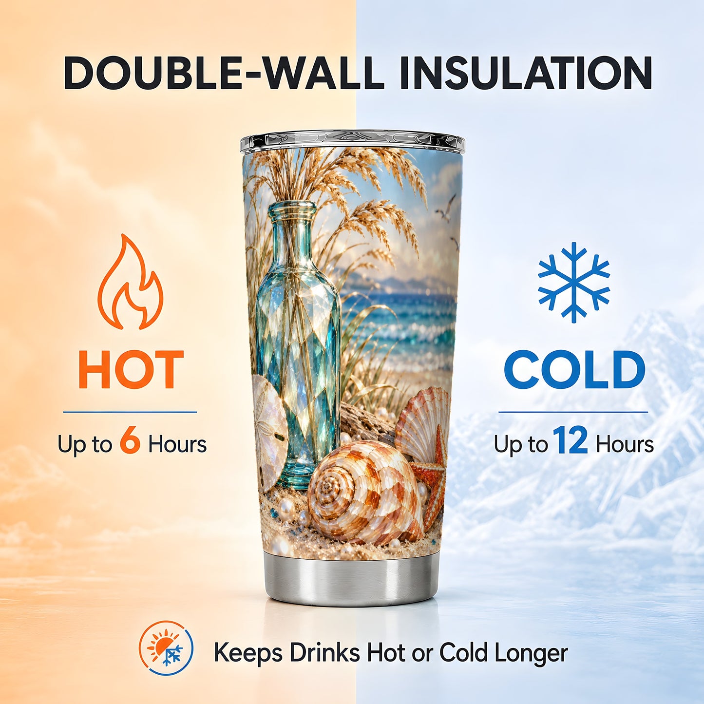 #pl[20oz|Steel] Faceted Seashell Tumbler 20oz, Coastal Tumbler, Stainless Steel Travel Cup