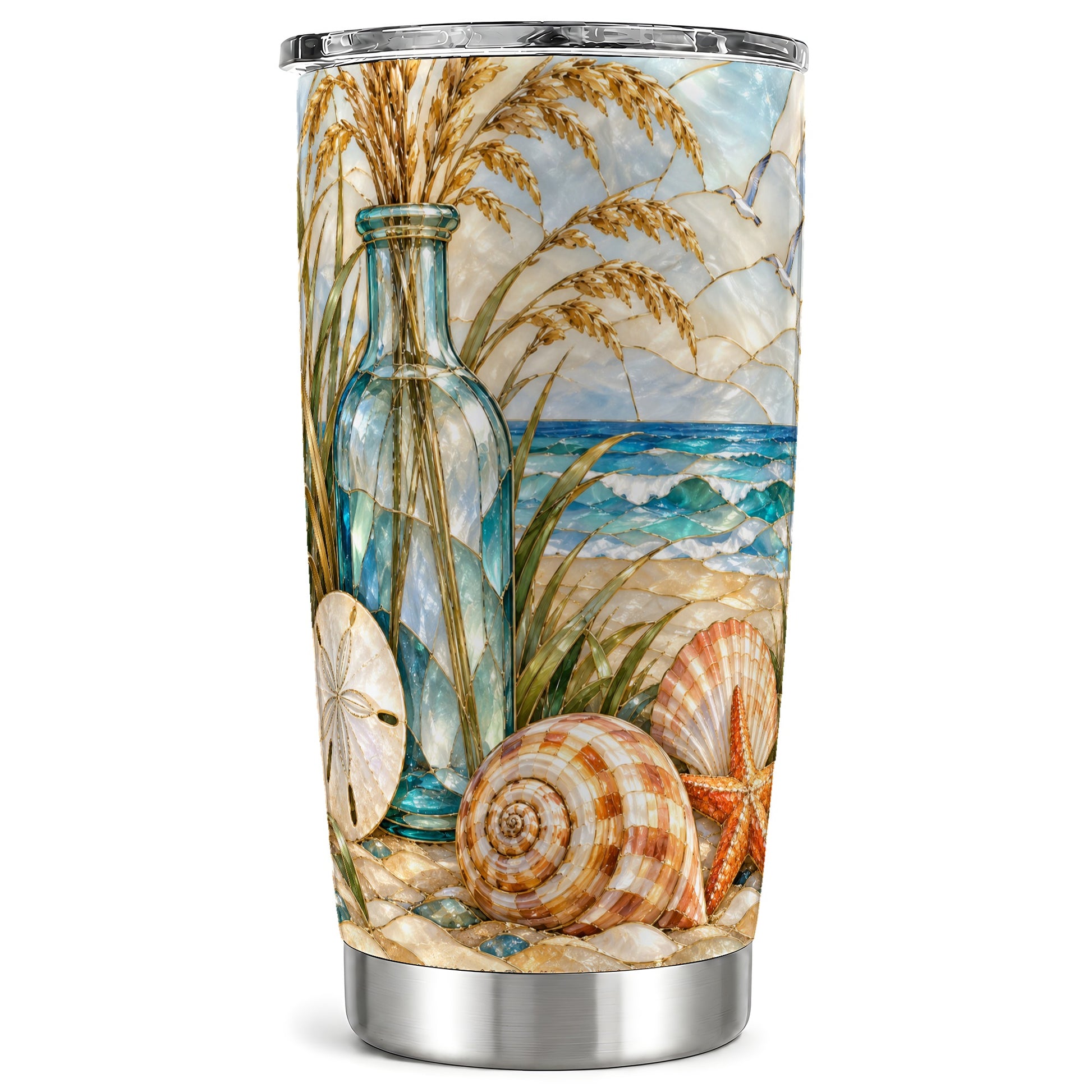 Coastal Shell Tumbler 20oz, Beach Tumbler, Stainless Steel Travel Cup