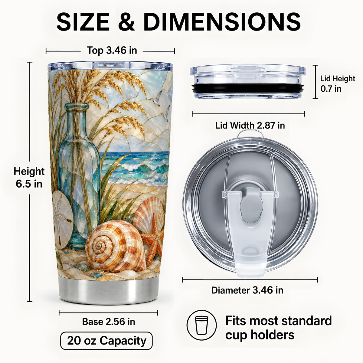 #pl[20oz|Steel] Coastal Shell Tumbler 20oz, Beach Tumbler, Stainless Steel Travel Cup