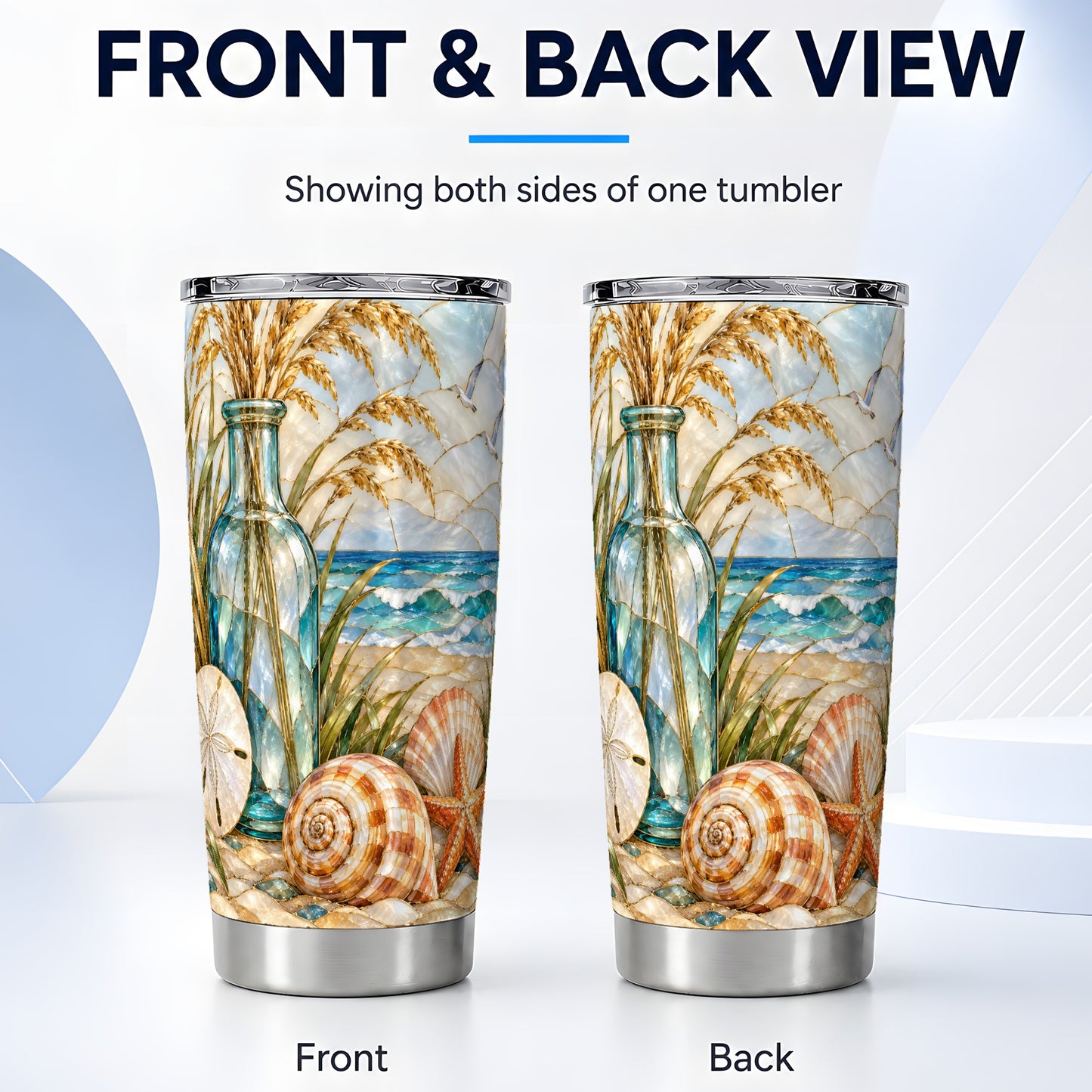 #pl[20oz|Steel] Coastal Shell Tumbler 20oz, Beach Tumbler, Stainless Steel Travel Cup