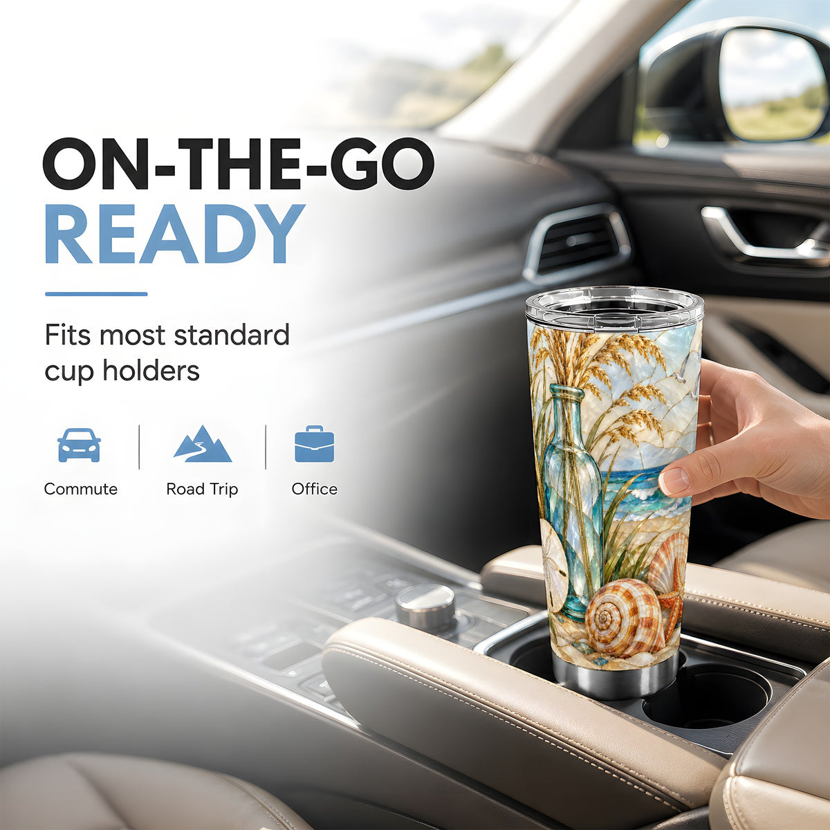 #pl[20oz|Steel] Coastal Shell Tumbler 20oz, Beach Tumbler, Stainless Steel Travel Cup