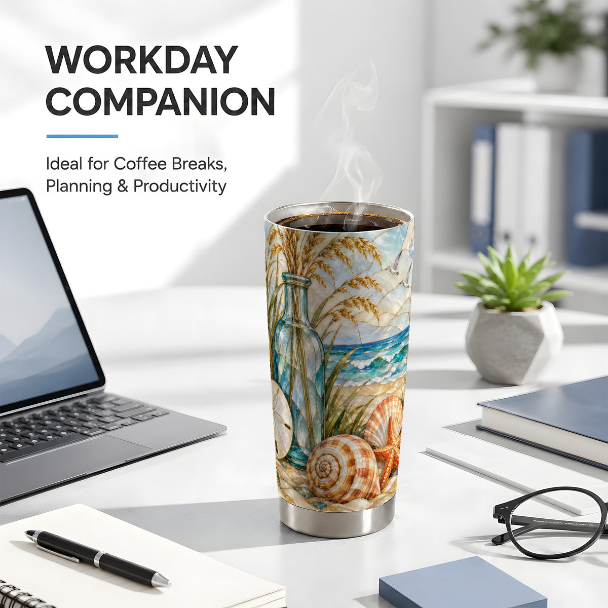 #pl[20oz|Steel] Coastal Shell Tumbler 20oz, Beach Tumbler, Stainless Steel Travel Cup