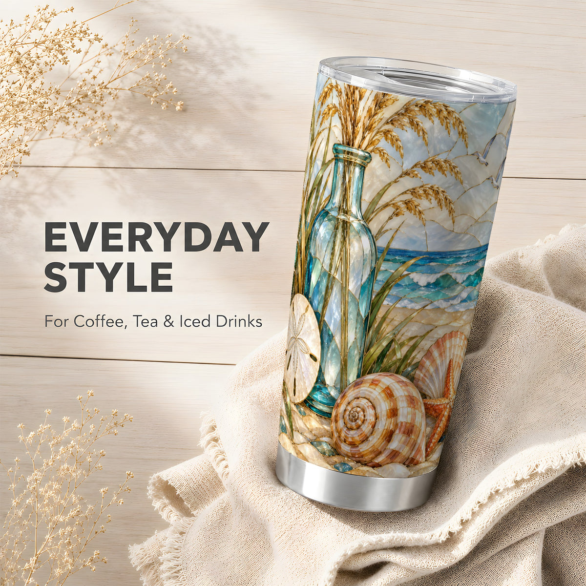 #pl[20oz|Steel] Coastal Shell Tumbler 20oz, Beach Tumbler, Stainless Steel Travel Cup
