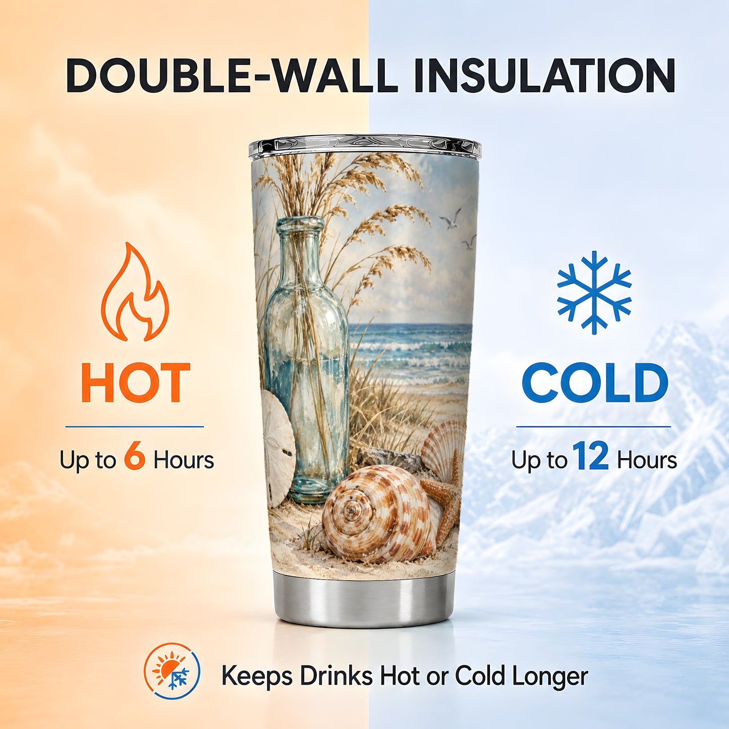 #pl[20oz|Steel] Coastal Seashell Tumbler 20oz, 20oz Tumbler, Stainless Steel Travel Cup