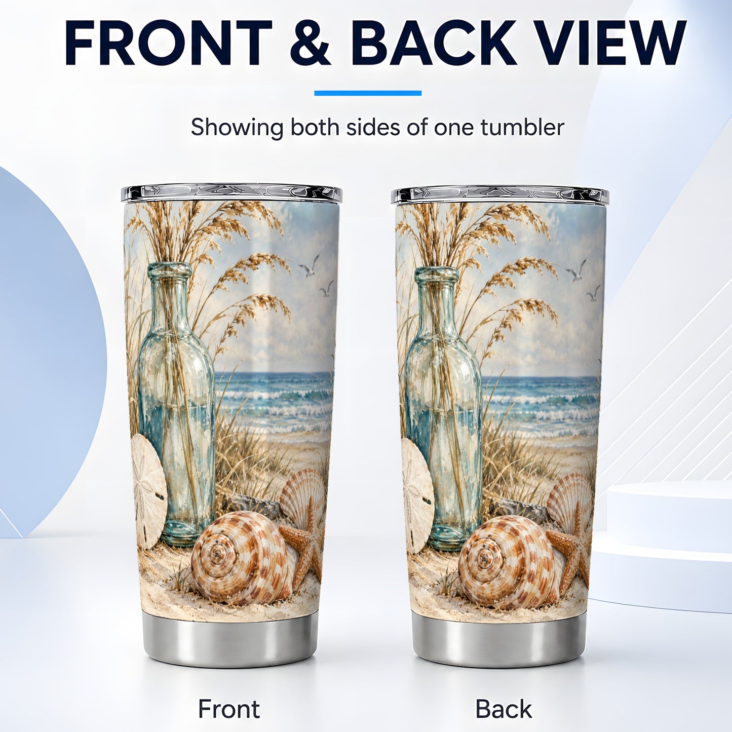 #pl[20oz|Steel] Coastal Seashell Tumbler 20oz, 20oz Tumbler, Stainless Steel Travel Cup