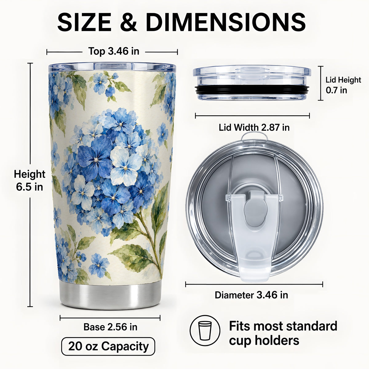 #pl[20oz|Steel] Blue Hydrangea Tumbler 20oz, 20oz Tumbler, Stainless Steel Travel Cup