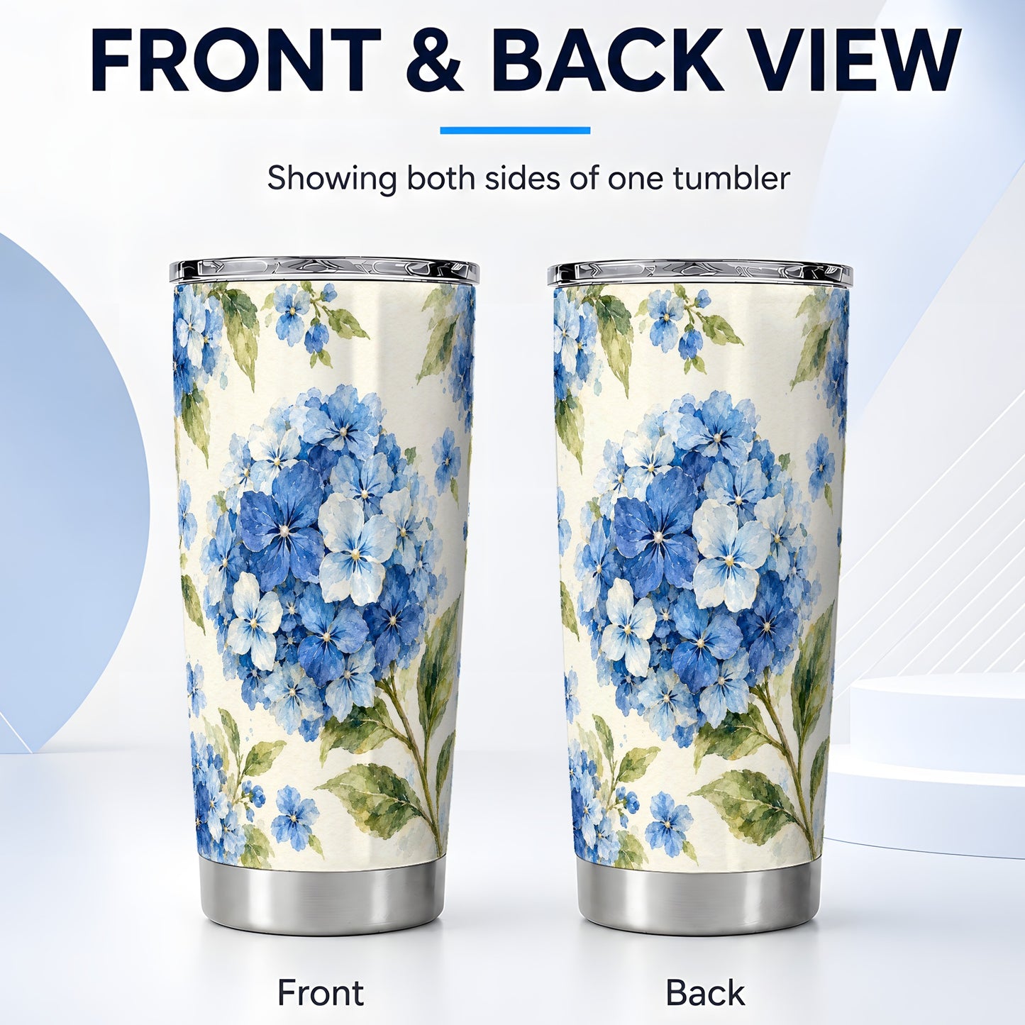 #pl[20oz|Steel] Blue Hydrangea Tumbler 20oz, 20oz Tumbler, Stainless Steel Travel Cup