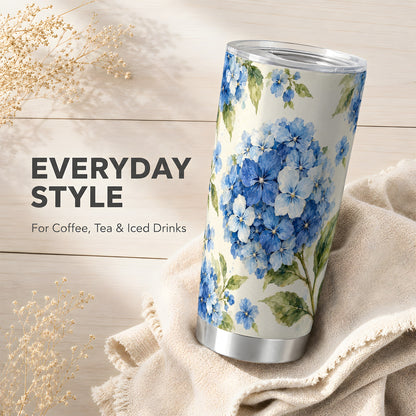 #pl[20oz|Steel] Blue Hydrangea Tumbler 20oz, 20oz Tumbler, Stainless Steel Travel Cup