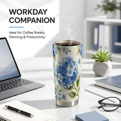 #pl[20oz|Steel] Blue Hydrangea Tumbler 20oz, 20oz Tumbler, Stainless Steel Travel Cup