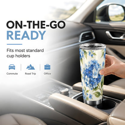 #pl[20oz|Steel] Blue Hydrangea Tumbler 20oz, 20oz Tumbler, Stainless Steel Travel Cup