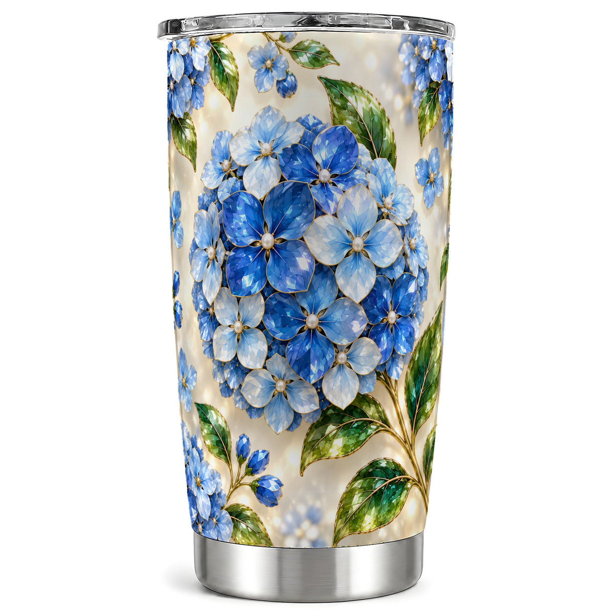 Jeweled Hydrangea Tumbler 20oz, 20oz Tumbler, Stainless Steel Travel Cup