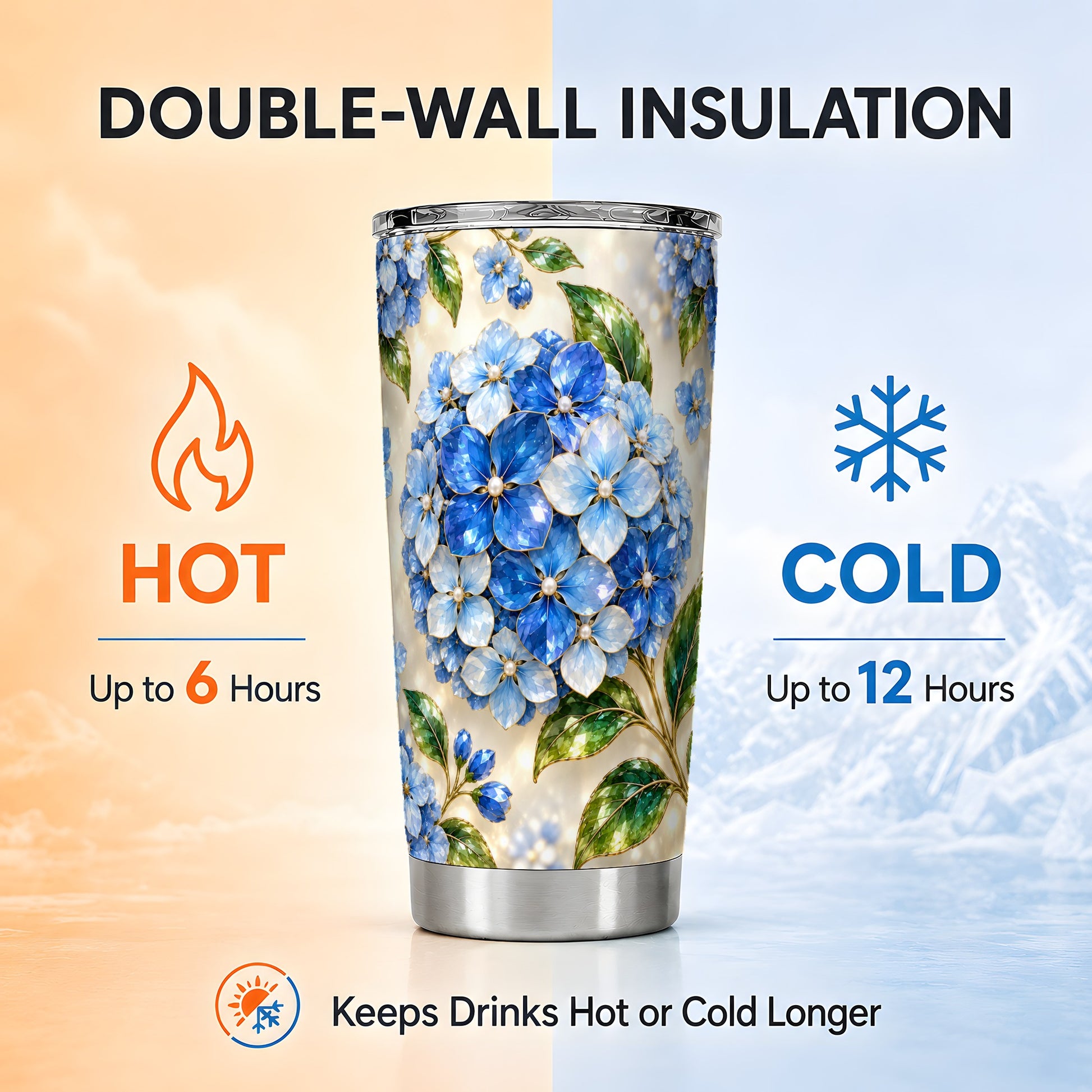 #pl[20oz|Steel] Jeweled Hydrangea Tumbler 20oz, 20oz Tumbler, Stainless Steel Travel Cup