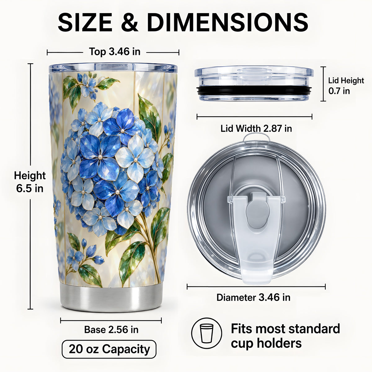 #pl[20oz|Steel] Faceted Hydrangea Tumbler 20oz, 20oz Tumbler, Stainless Steel Travel Cup