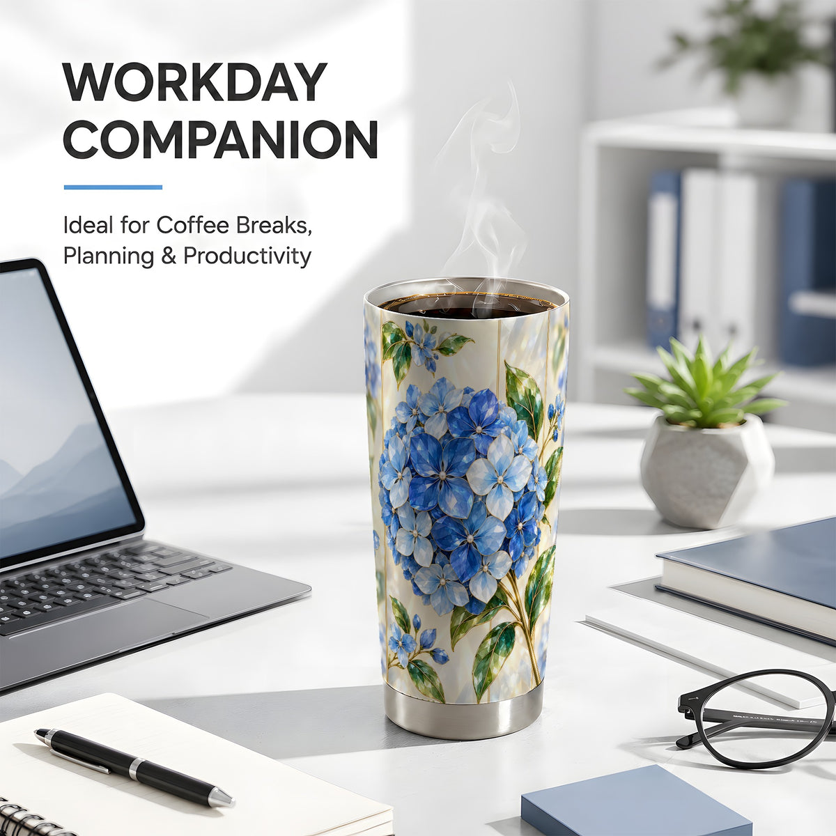 #pl[20oz|Steel] Faceted Hydrangea Tumbler 20oz, 20oz Tumbler, Stainless Steel Travel Cup