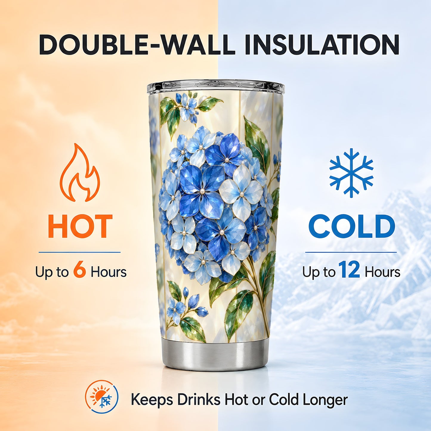 #pl[20oz|Steel] Faceted Hydrangea Tumbler 20oz, 20oz Tumbler, Stainless Steel Travel Cup