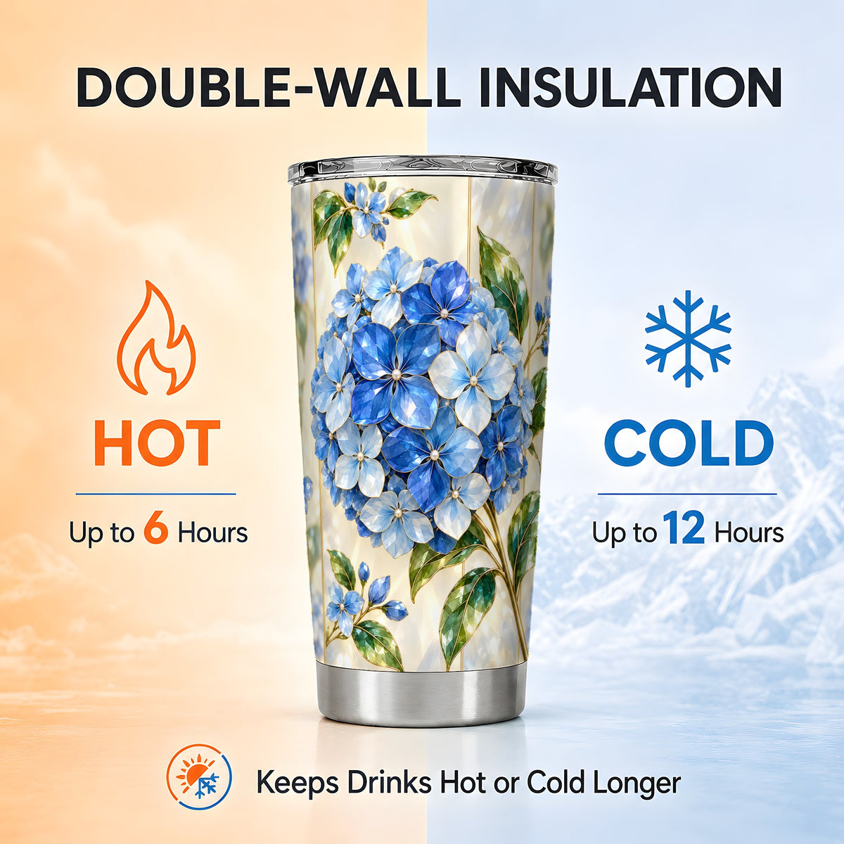 #pl[20oz|Steel] Faceted Hydrangea Tumbler 20oz, 20oz Tumbler, Stainless Steel Travel Cup