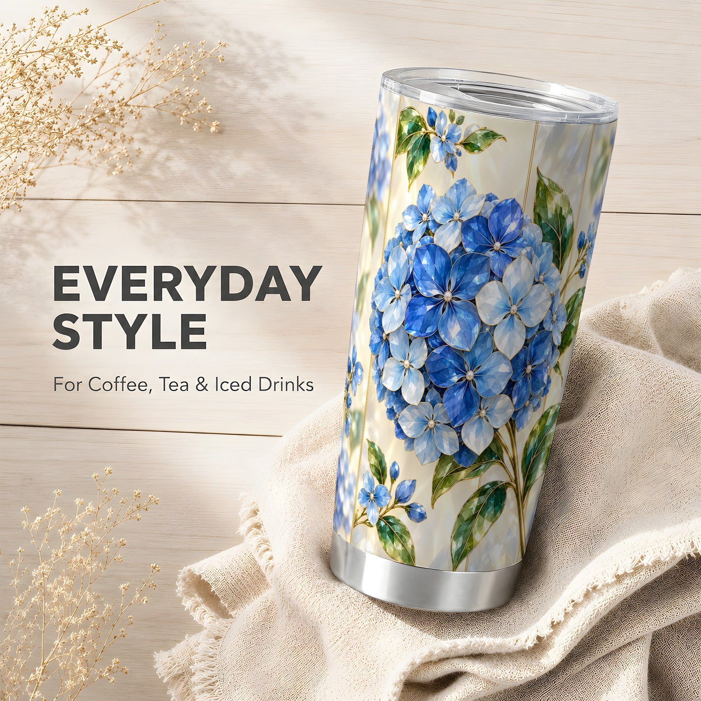 #pl[20oz|Steel] Faceted Hydrangea Tumbler 20oz, 20oz Tumbler, Stainless Steel Travel Cup