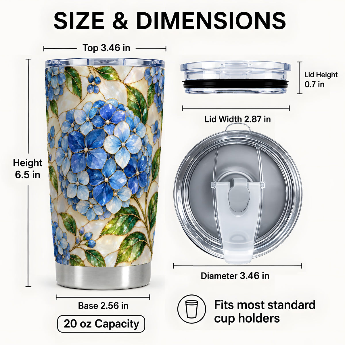 #pl[20oz|Steel] Hydrangea Mosaic Tumbler 20oz, 20oz Tumbler, Stainless Steel Travel Cup