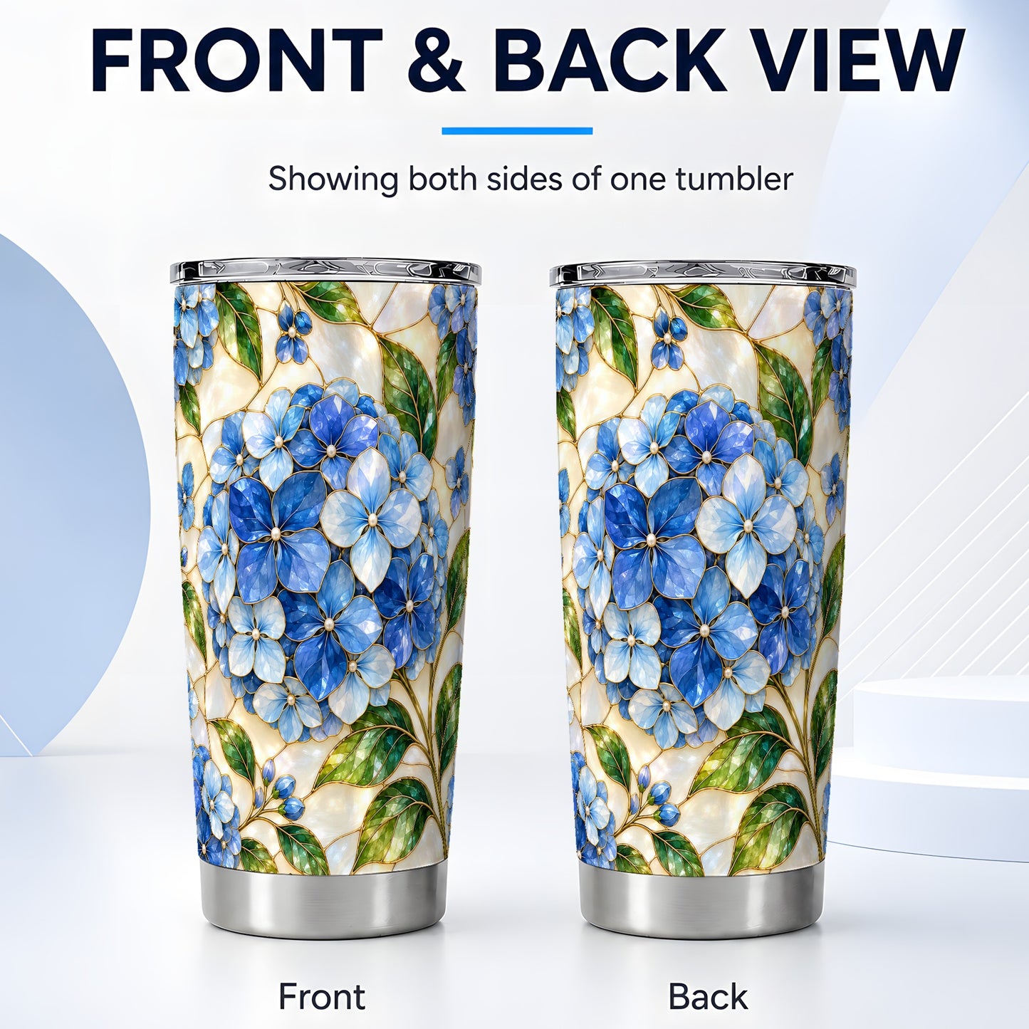 #pl[20oz|Steel] Hydrangea Mosaic Tumbler 20oz, 20oz Tumbler, Stainless Steel Travel Cup
