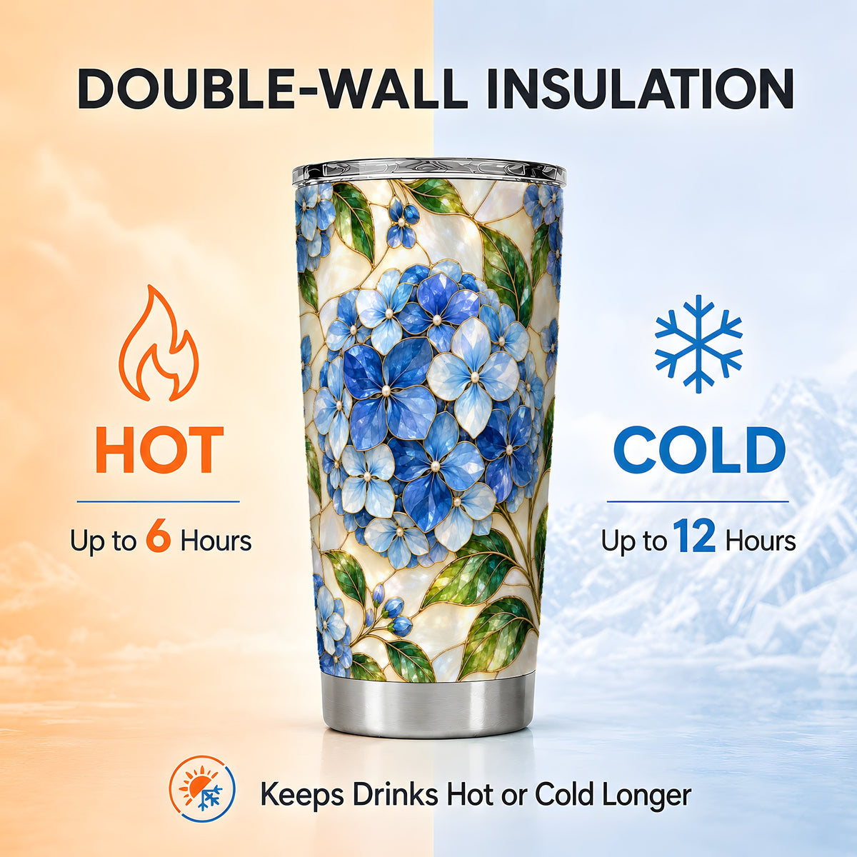 #pl[20oz|Steel] Hydrangea Mosaic Tumbler 20oz, 20oz Tumbler, Stainless Steel Travel Cup