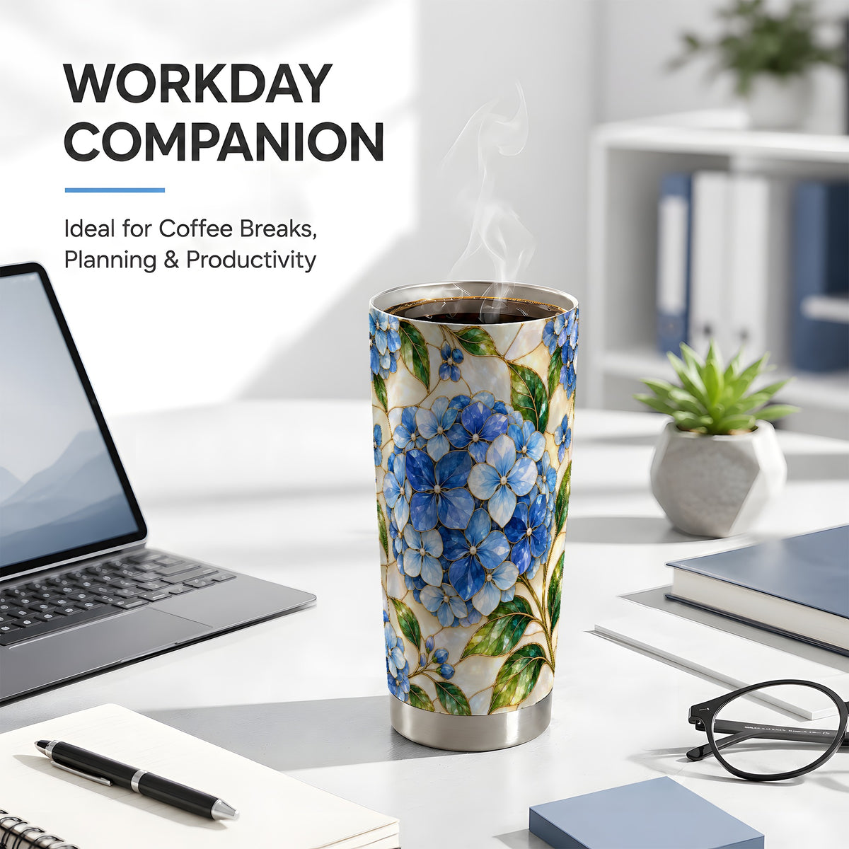 #pl[20oz|Steel] Hydrangea Mosaic Tumbler 20oz, 20oz Tumbler, Stainless Steel Travel Cup