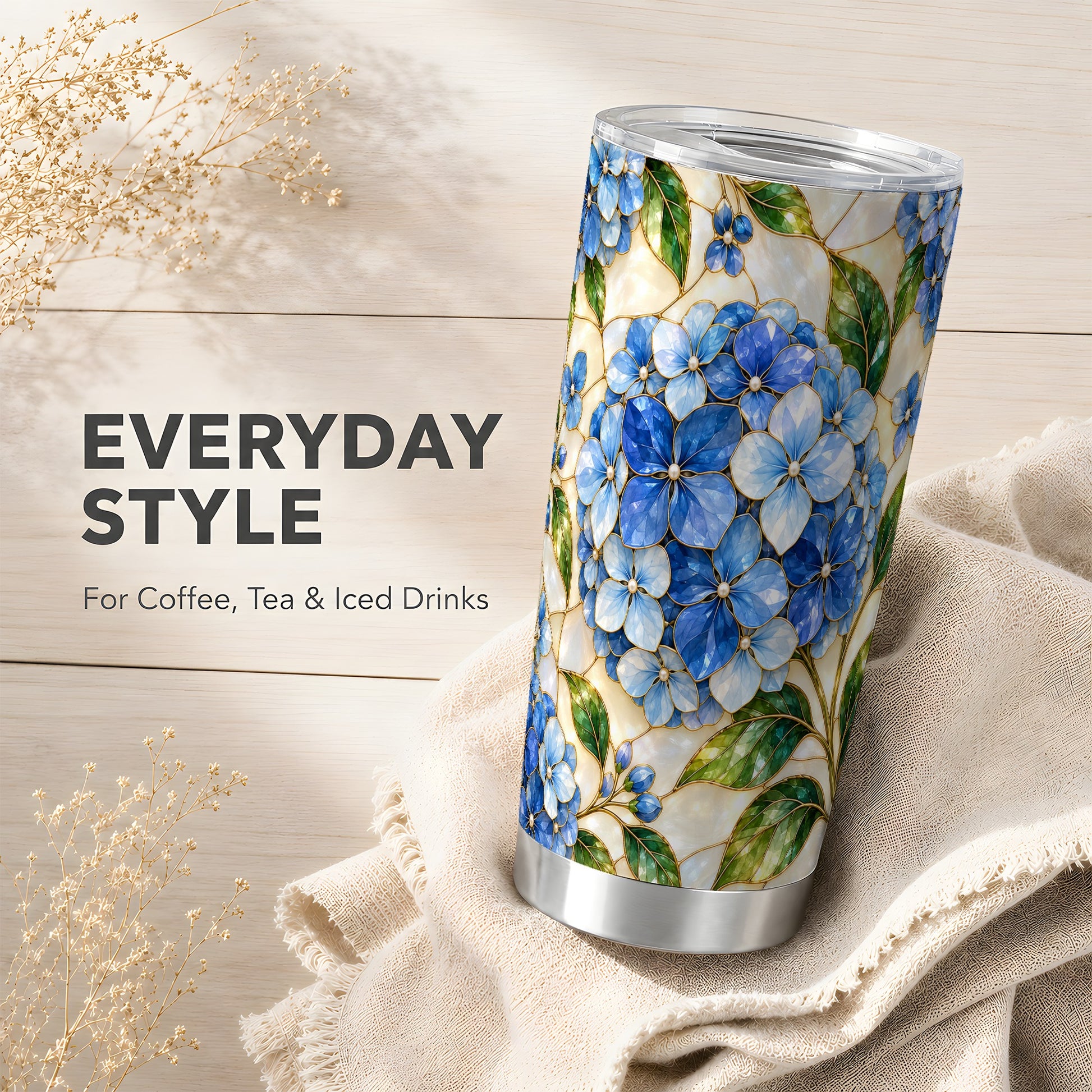 #pl[20oz|Steel] Hydrangea Mosaic Tumbler 20oz, 20oz Tumbler, Stainless Steel Travel Cup