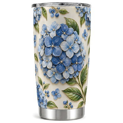 Blue Hydrangea Tumbler 20oz, Floral Tumbler, Stainless Steel Travel Cup