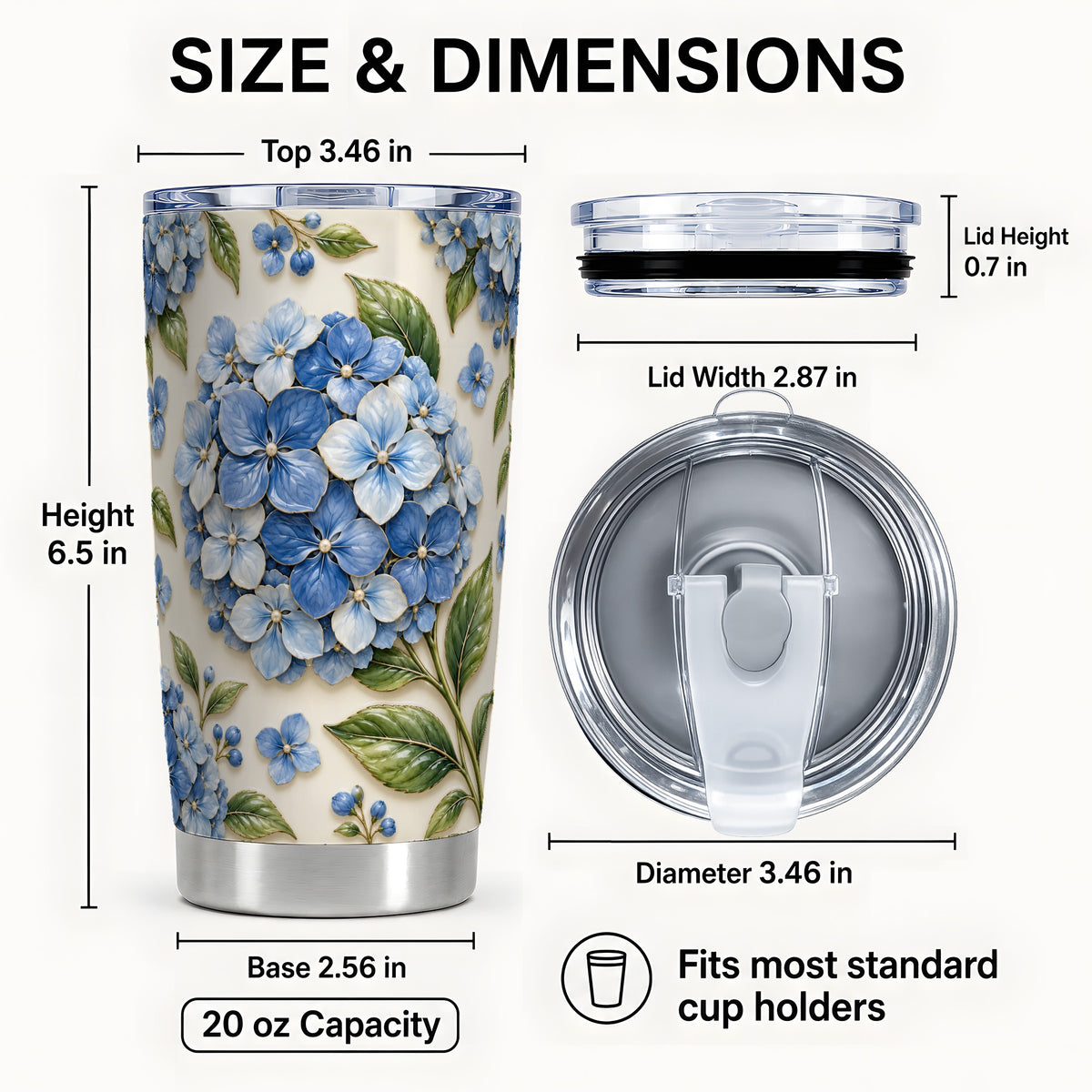 #pl[20oz|Steel] Blue Hydrangea Tumbler 20oz, Floral Tumbler, Stainless Steel Travel Cup