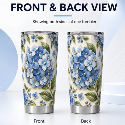 #pl[20oz|Steel] Blue Hydrangea Tumbler 20oz, Floral Tumbler, Stainless Steel Travel Cup