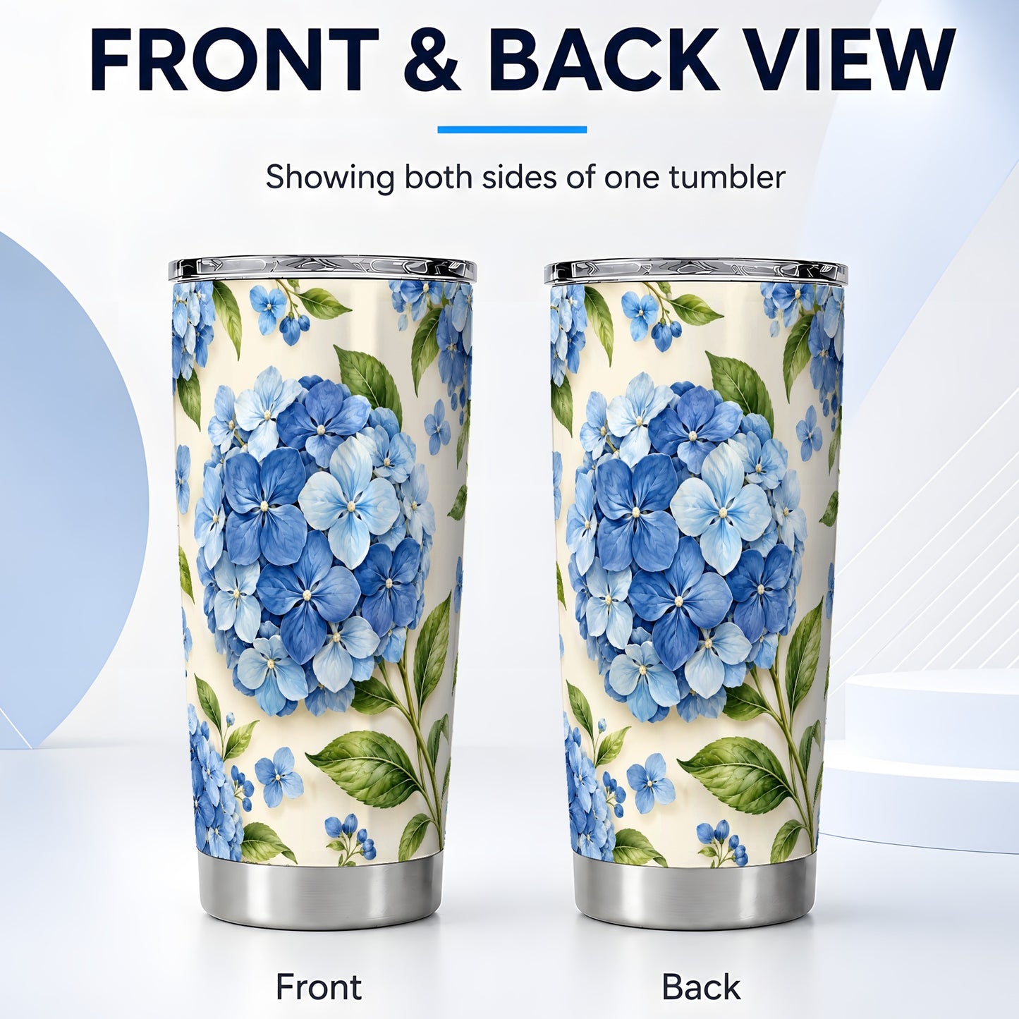 #pl[20oz|Steel] Blue Hydrangea Tumbler 20oz, Watercolor Tumbler, Stainless Steel Travel Cup