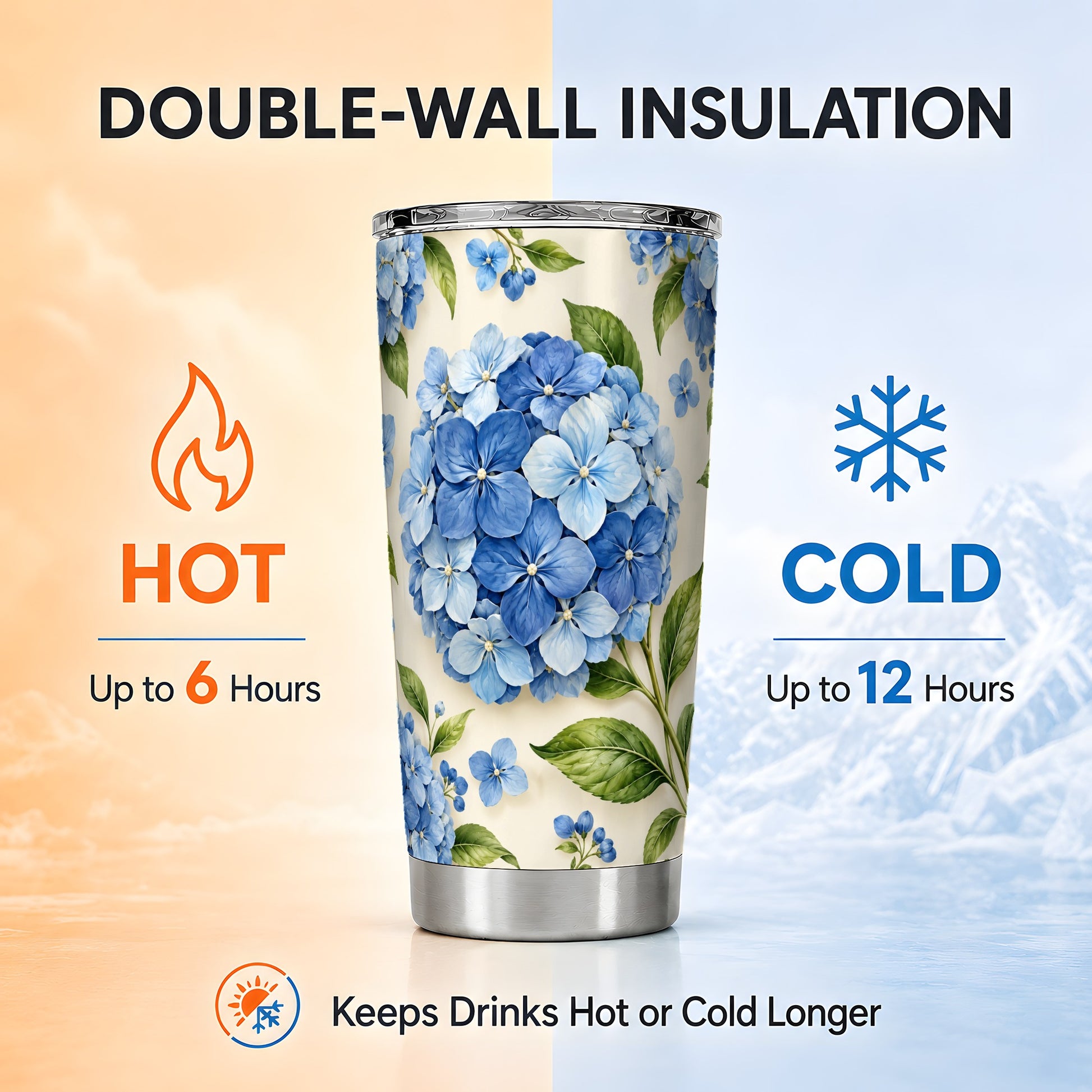 #pl[20oz|Steel] Blue Hydrangea Tumbler 20oz, Watercolor Tumbler, Stainless Steel Travel Cup