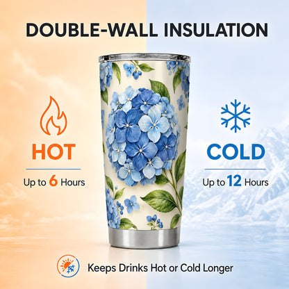 #pl[20oz|Steel] Blue Hydrangea Tumbler 20oz, Watercolor Tumbler, Stainless Steel Travel Cup